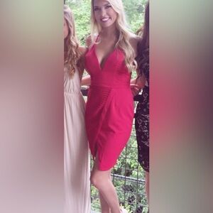Red Low Cut Midi Dress Size M (UK size 10, US size 6)